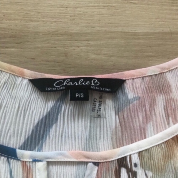 CHARLIE B Red and Pink Pleated Blouse - Picture 3 of 7